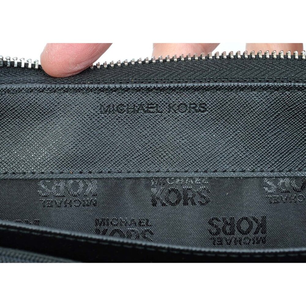 MICHAEL KORS Black Leather Long Zippered Wallet Wristlet - Picture 7 of 12